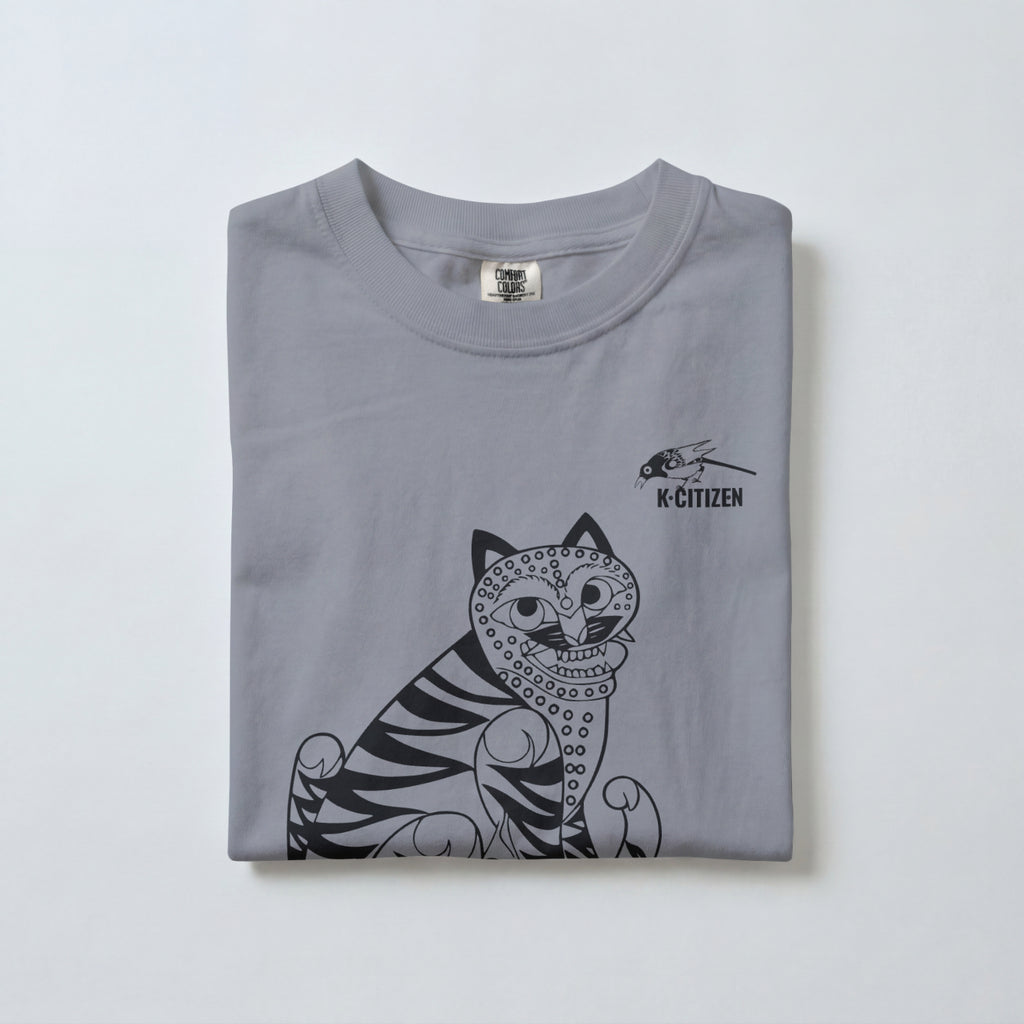 Tiger & Magpie Tee – Korean Folk Art (Cool Grey)