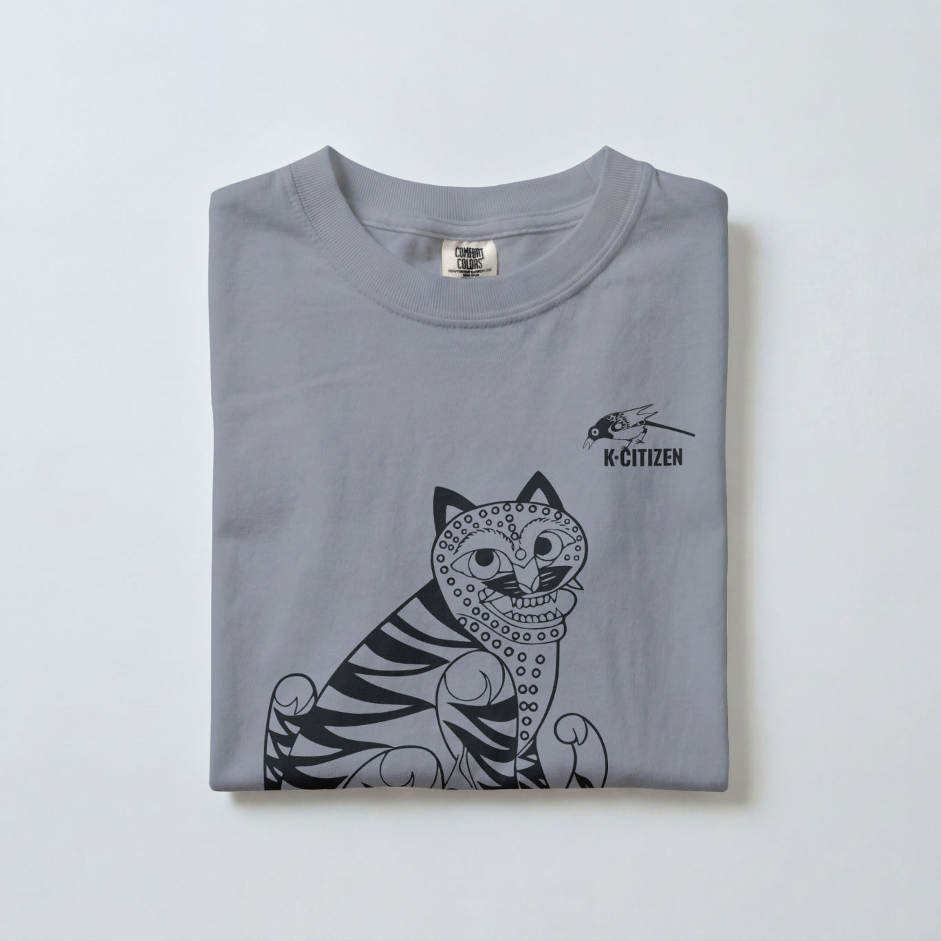 Tiger & Magpie Tee – Korean Folk Art (Cool Grey)