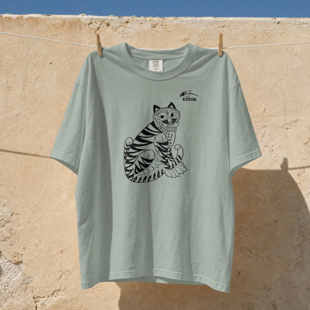 Tiger & Magpie Tee – Korean Folk Art (Bay Green)