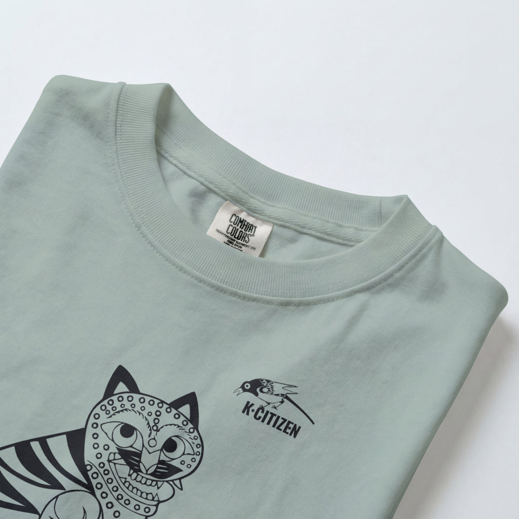 Tiger & Magpie Tee – Korean Folk Art (Bay Green)
