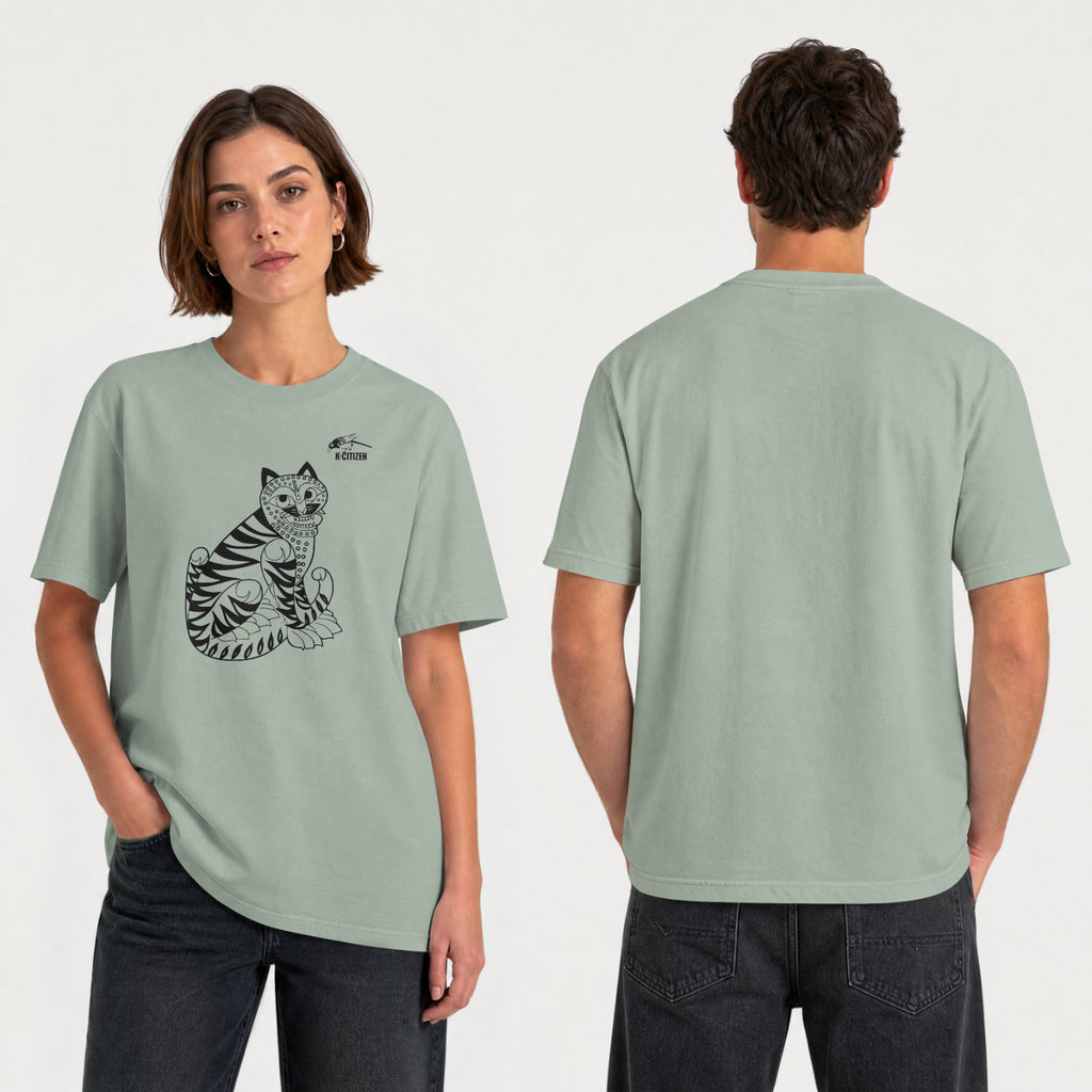 Tiger & Magpie Tee – Korean Folk Art (Bay Green)