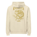 cream color hoodie with korean dragon print in mustard gold color