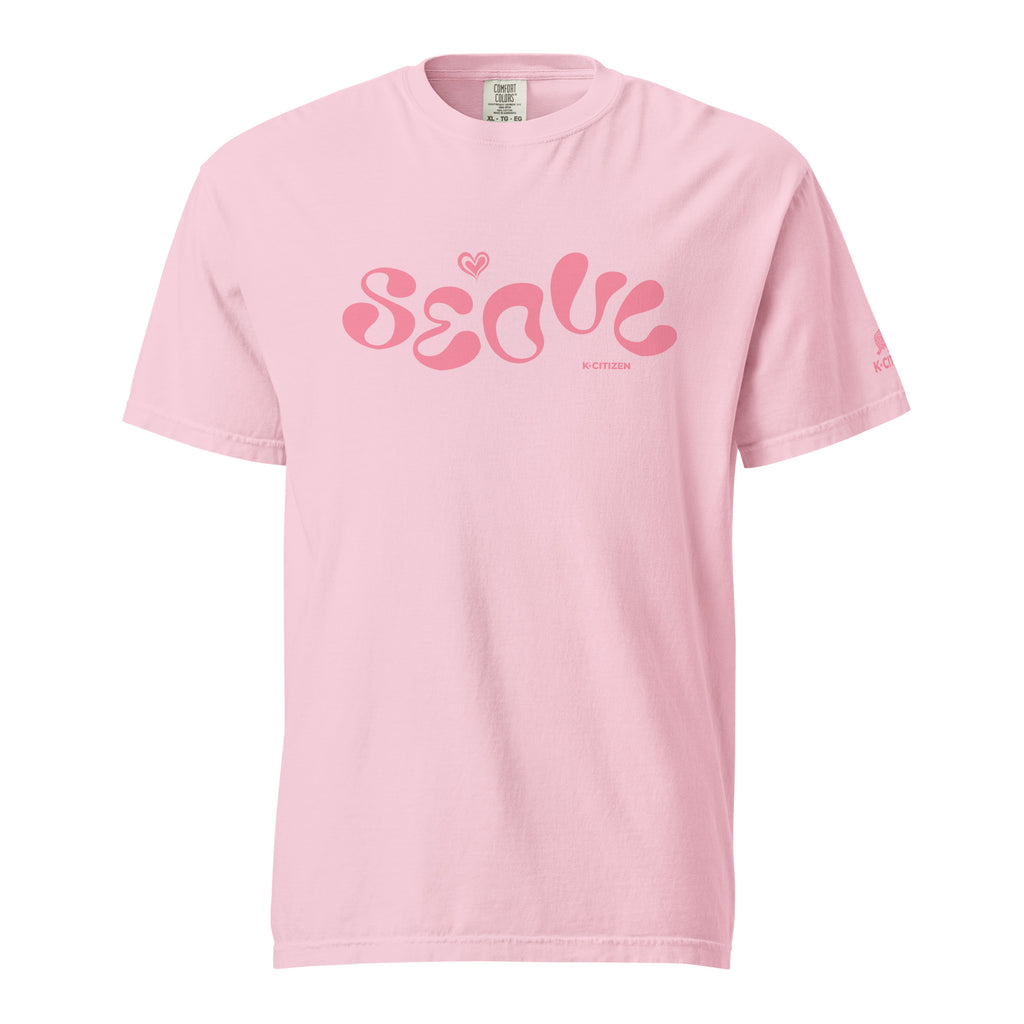 Light pink K-citizen bubble-letter Seoul graphic t-shirt