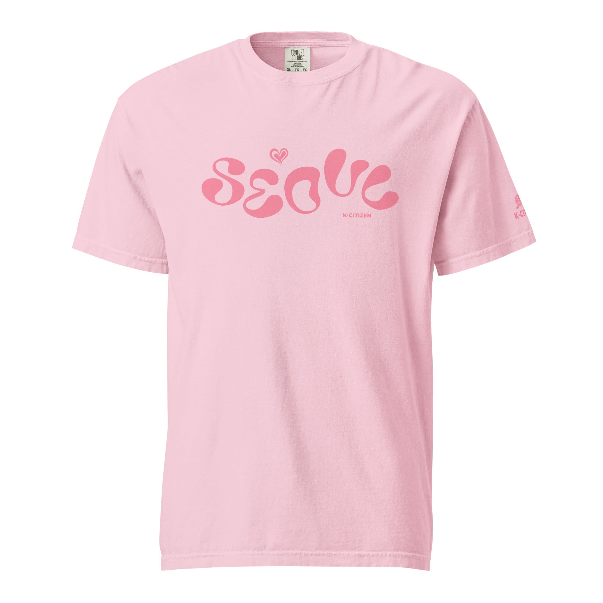 Light pink K-citizen bubble-letter Seoul graphic t-shirt