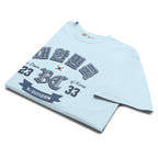 close-up shot of light blue t-shirt with republic of Korea (대한민국) 