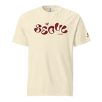 ivory t-shirt with a maroon retro style "Seoul" typo graphic 